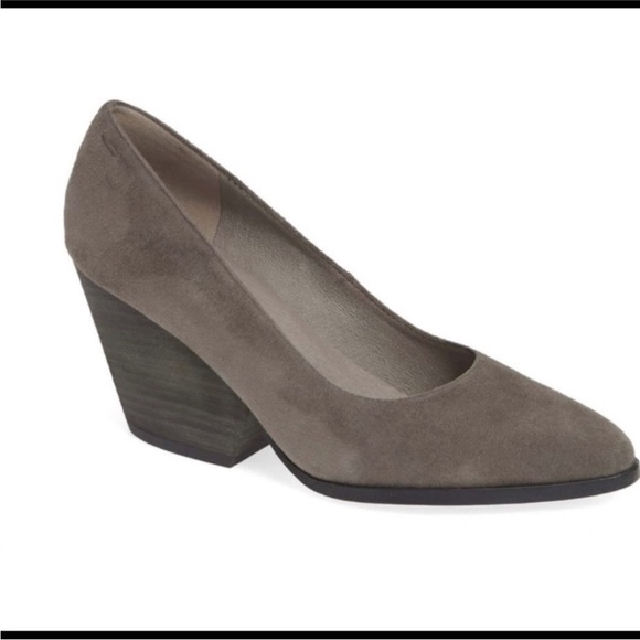 Elleen Fisher Hawk Suede Gray Leather Almond
Toe Wedge Chunky Heels 9 - Picture 1 of 8